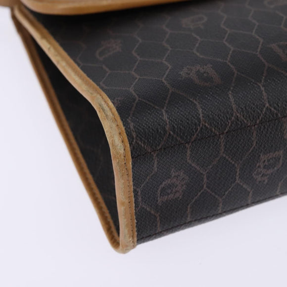 Christian Dior Honeycomb Canvas Bag PVC 2way Black Brown gold Auth bs30244