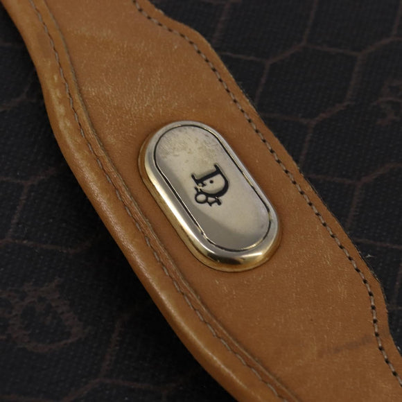 Christian Dior Honeycomb Canvas Bag PVC 2way Black Brown gold Auth bs30244