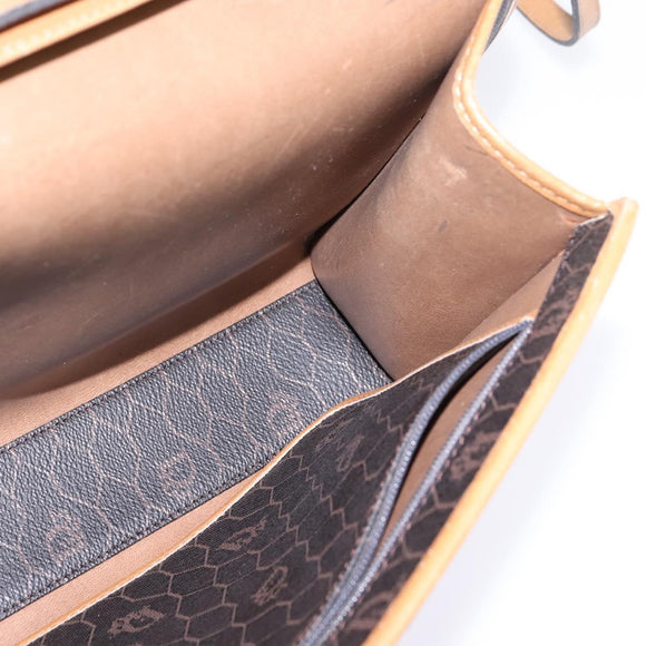 Christian Dior Honeycomb Canvas Bag PVC 2way Black Brown gold Auth bs30244