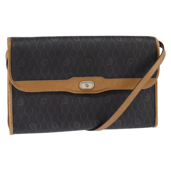 Christian Dior Honeycomb Canvas Bag PVC 2way Black Brown gold Auth bs30244