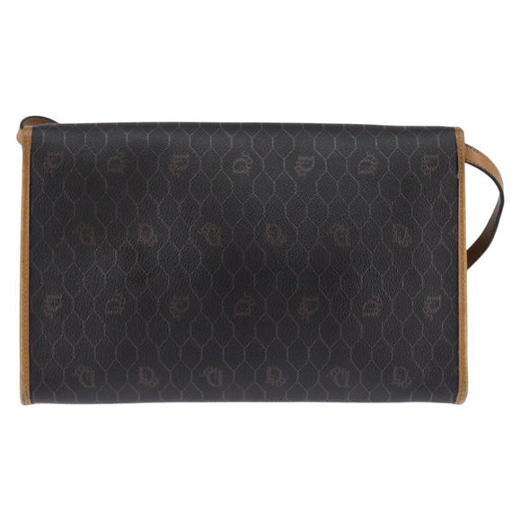 Christian Dior Honeycomb Canvas Bag PVC 2way Black Brown gold Auth bs30244