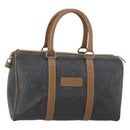 Christian Dior Honeycomb Canvas Boston Bag PVC Black Gold Auth bs30245-1