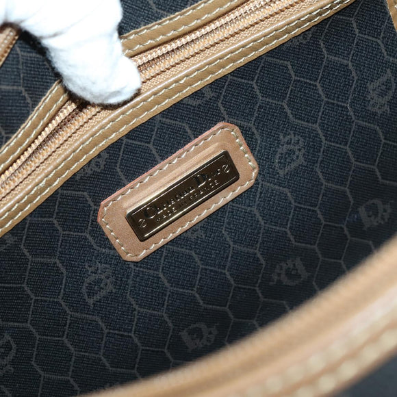 Christian Dior Honeycomb Canvas Boston Bag PVC Black Gold Auth bs30245