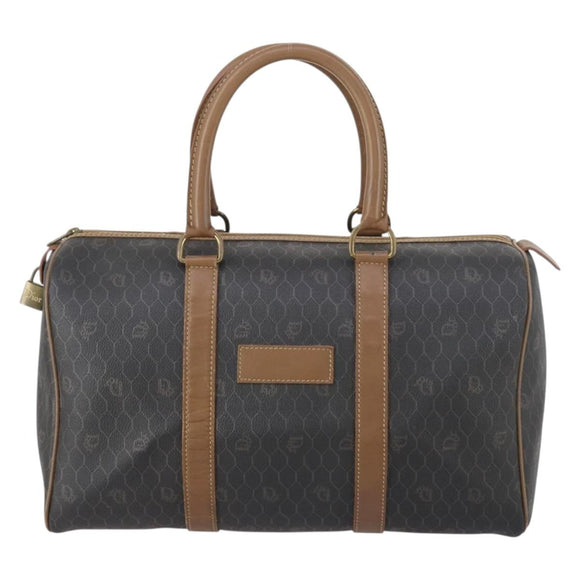 Christian Dior Honeycomb Canvas Boston Bag PVC Black Gold Auth bs30245