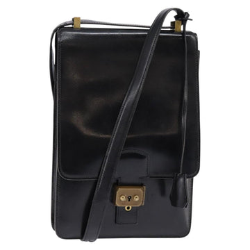 HERMES Sac Adepeche Shoulder Bag Leather Black Gold Auth bs30251