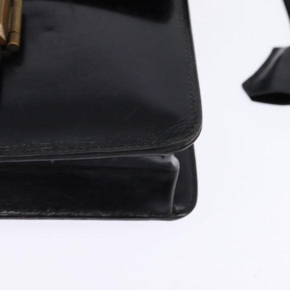 HERMES Sac Adepeche Shoulder Bag Leather Black Gold Auth bs30251