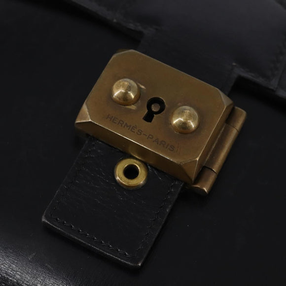 HERMES Sac Adepeche Schoudertas Leer Zwart Goud Auth bs30251
