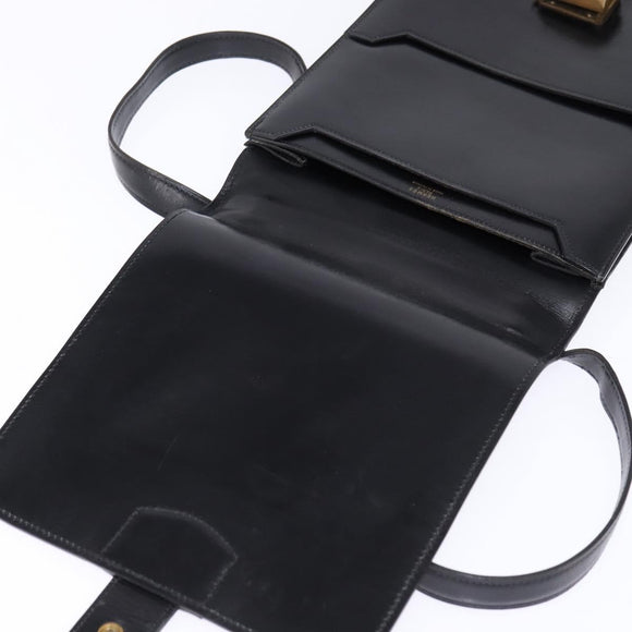 HERMES Sac Adepeche Shoulder Bag Leather Black Gold Auth bs30251
