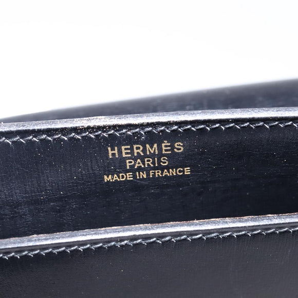 HERMES Sac Adepeche Shoulder Bag Leather Black Gold Auth bs30251