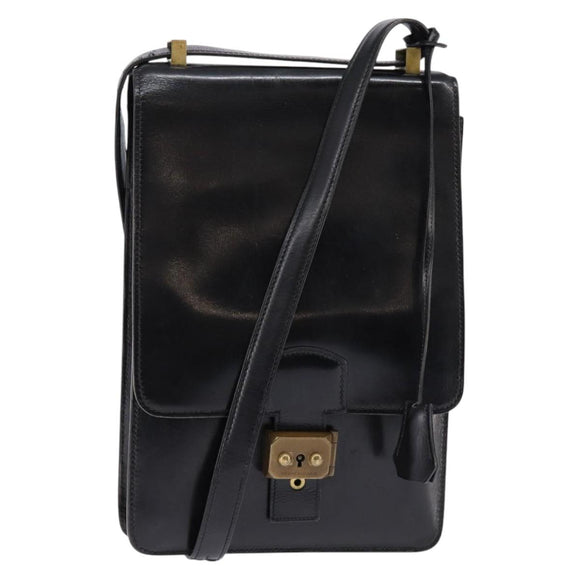 HERMES Sac Adepeche Schoudertas Leer Zwart Goud Auth bs30251