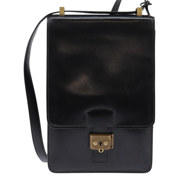 HERMES Sac Adepeche Shoulder Bag Leather Black Gold Auth bs30251
