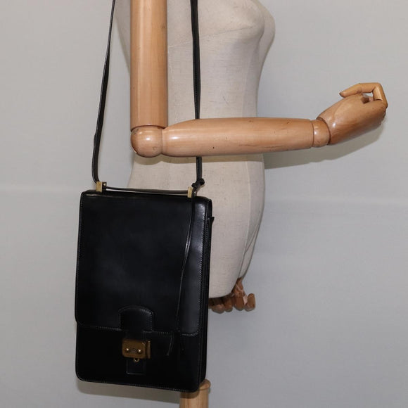 HERMES Sac Adepeche Schoudertas Leer Zwart Goud Auth bs30251