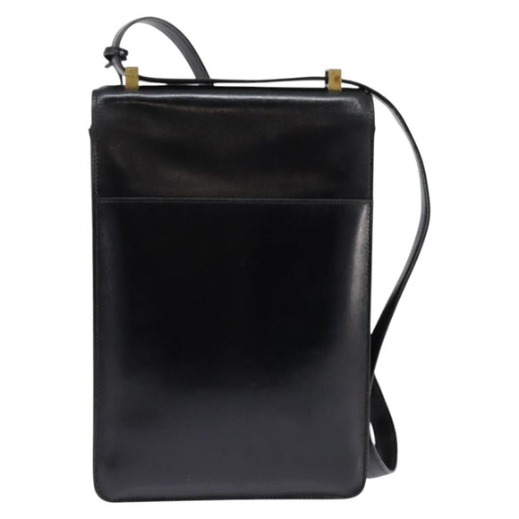 HERMES Sac Adepeche Schoudertas Leer Zwart Goud Auth bs30251