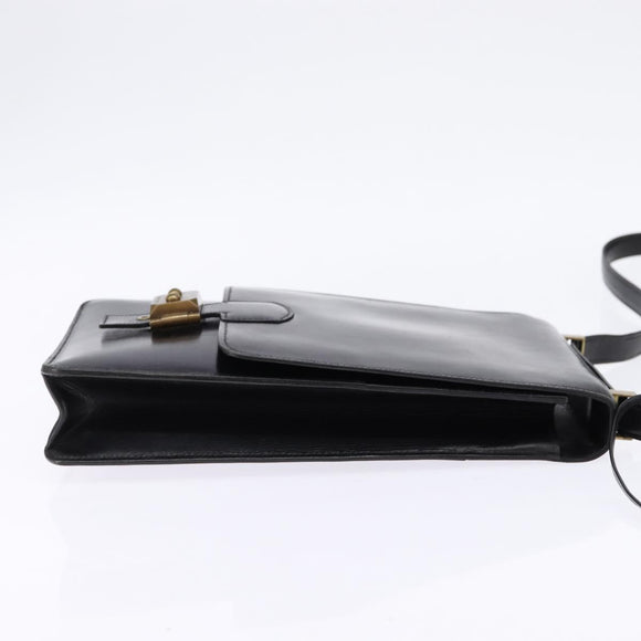 HERMES Sac Adepeche Shoulder Bag Leather Black Gold Auth bs30251