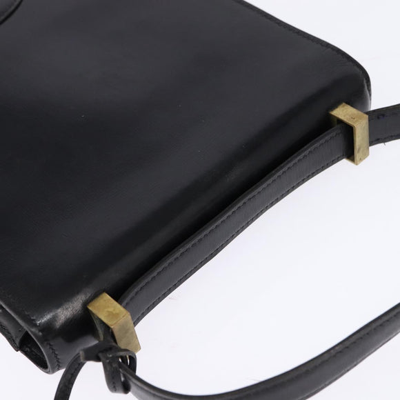 HERMES Sac Adepeche Shoulder Bag Leather Black Gold Auth bs30251