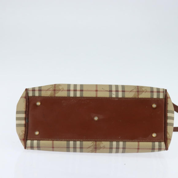 Burberrys Nova Check Hand Bag PVC 2way Beige Gold Auth bs30261