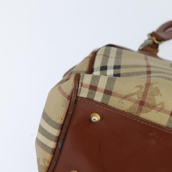 Burberrys Nova Check Hand Bag PVC 2way Beige Gold Auth bs30261