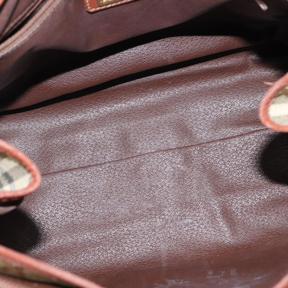 Burberrys Nova Check Hand Bag PVC 2way Beige Gold Auth bs30261