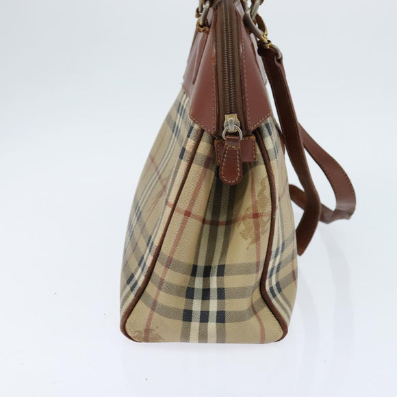 Burberrys Nova Check Hand Bag PVC 2way Beige Gold Auth bs30261