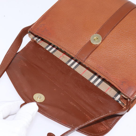 Burberrys Nova Check Shoulder Bag Leather Brown Gold Auth bs30266