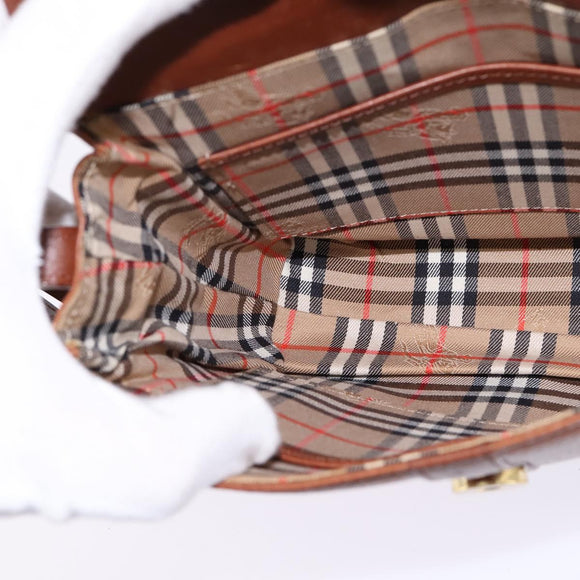 Burberrys Nova Check Shoulder Bag Leather Brown Gold Auth bs30266