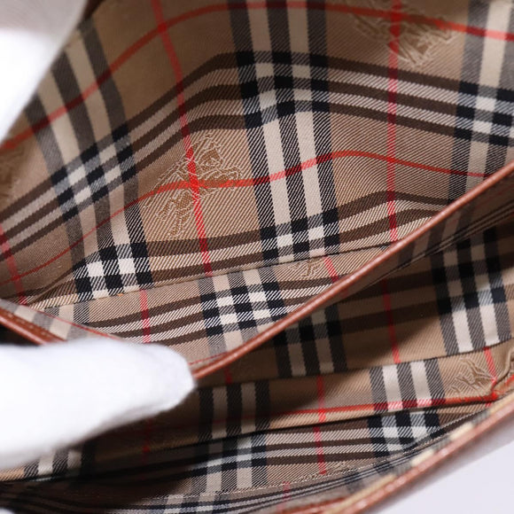 Burberrys Nova Check Shoulder Bag Leather Brown Gold Auth bs30266