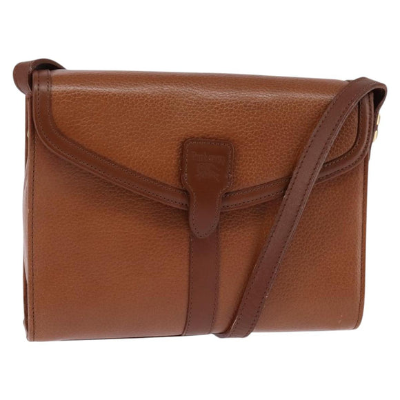 Burberrys Nova Check Shoulder Bag Leather Brown Gold Auth bs30266