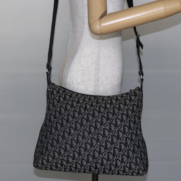 Christian Dior Trotter Canvas Shoulder Bag Black Silver Auth bs30270