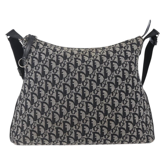 Christian Dior Trotter Canvas Shoulder Bag Black Silver Auth bs30270