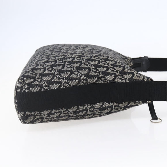 Christian Dior Trotter Canvas Shoulder Bag Black Silver Auth bs30270