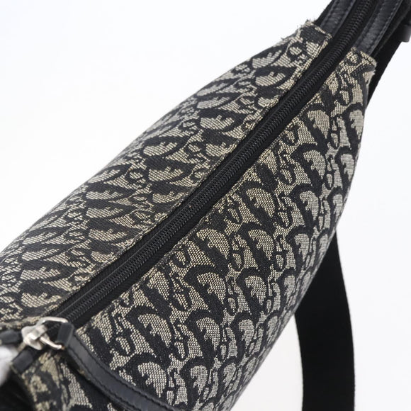 Christian Dior Trotter Canvas Shoulder Bag Black Silver Auth bs30270