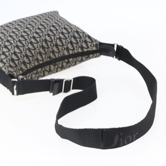 Christian Dior Trotter Canvas Shoulder Bag Black Silver Auth bs30270