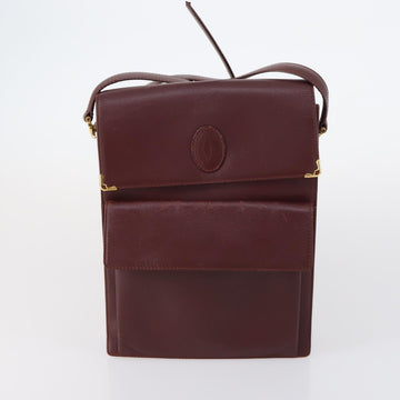 CARTIER Must Line Shoulder Bag Leather 2 Set Bordeaux Auth bs30274 - 0