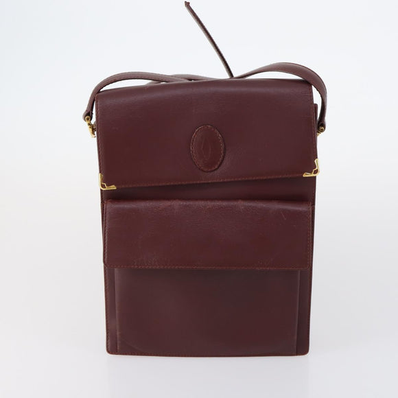 CARTIER Must Line Shoulder Bag Leather 2 Set Bordeaux Auth bs30274