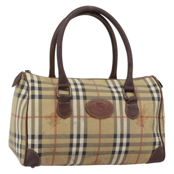 Burberrys Nova Check Mini Boston Bag PVC Beige Gold Auth bs30275
