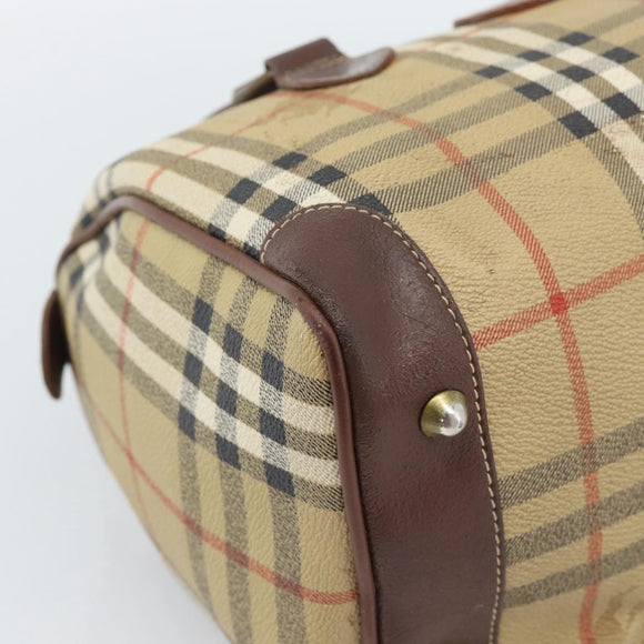 Burberrys Nova Check Mini Boston Bag PVC Beige Gold Auth bs30275