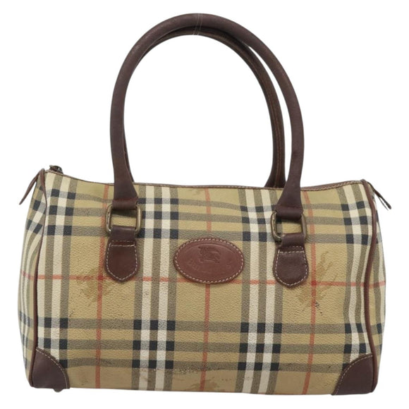 Burberrys Nova Check Mini Boston Bag PVC Beige Gold Auth bs30275
