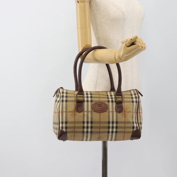 Burberrys Nova Check Mini Boston Bag PVC Beige Gold Auth bs30275
