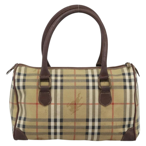 Burberrys Nova Check Mini Boston Bag PVC Beige Gold Auth bs30275