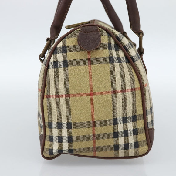 Burberrys Nova Check Mini Boston Bag PVC Beige Gold Auth bs30275