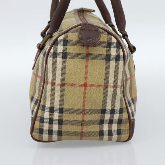 Burberrys Nova Check Mini Boston Bag PVC Beige Gold Auth bs30275