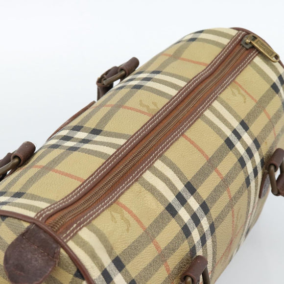 Burberrys Nova Check Mini Boston Bag PVC Beige Gold Auth bs30275