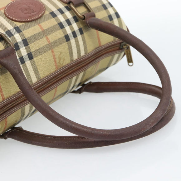 Burberrys Nova Check Mini Boston Bag PVC Beige Gold Auth bs30275