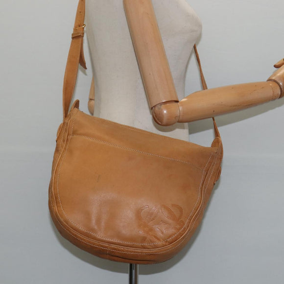 LOEWE Anagram Shoulder Bag Leather Brown Gold Auth bs30276