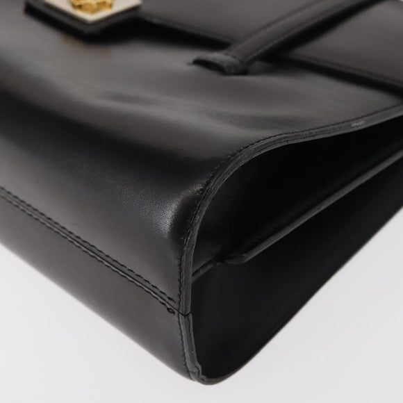 Christian Dior Hand Bag Leather Black Gold Auth bs30277