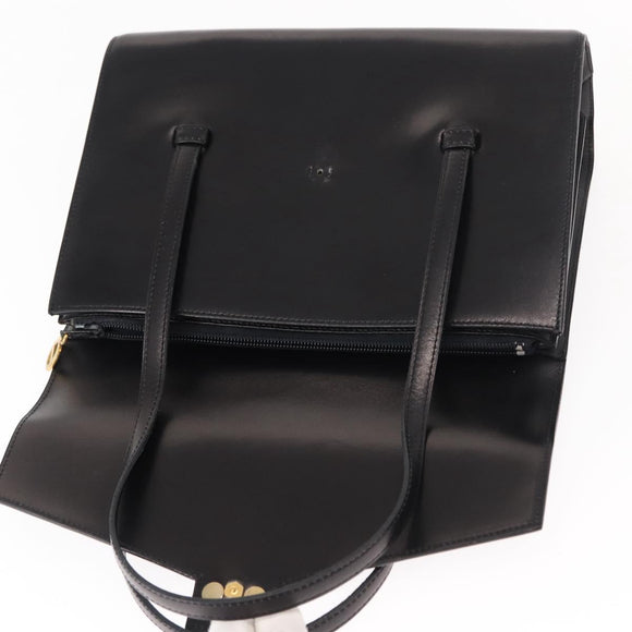 Christian Dior Hand Bag Leather Black Gold Auth bs30277