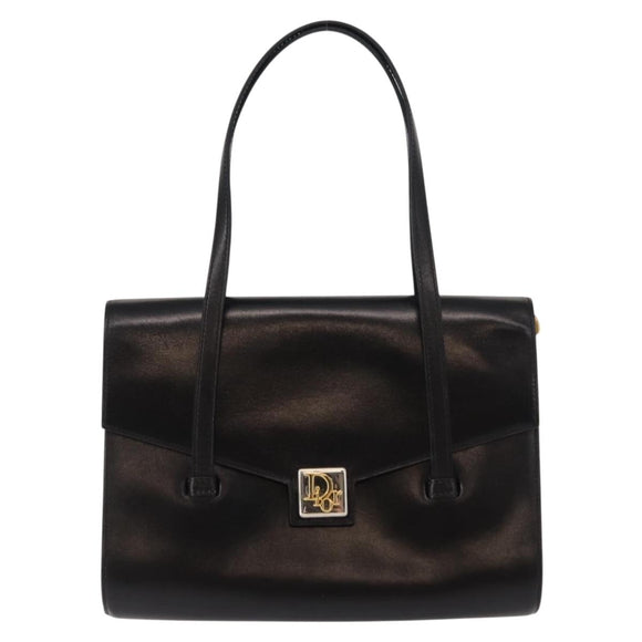 Christian Dior Hand Bag Leather Black Gold Auth bs30277