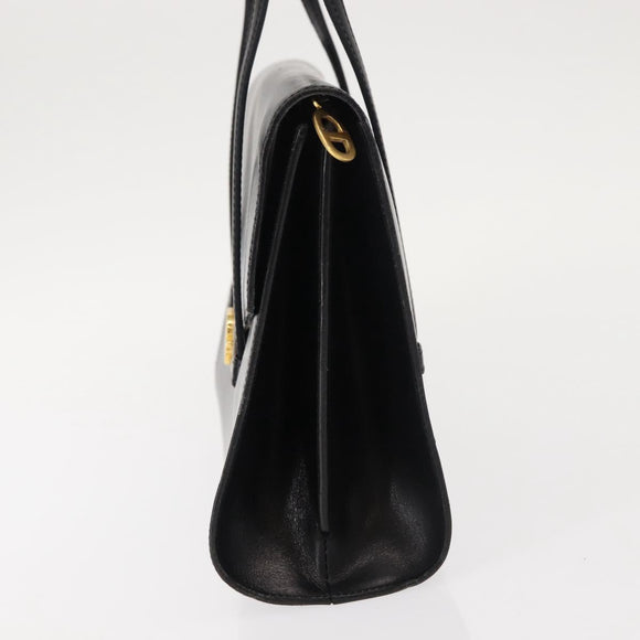 Christian Dior Hand Bag Leather Black Gold Auth bs30277