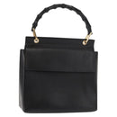 GUCCI Bamboo Hand Bag Leather Black Gold Auth bs30278-1
