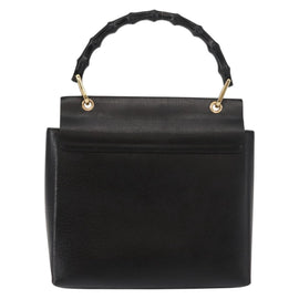 GUCCI Bamboo Hand Bag Leather Black Gold Auth bs30278 - 0